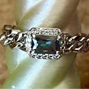 Bomb Party June Birthday RBP6187 Linked By Love Rainbow Topaz on Rhodium Ring